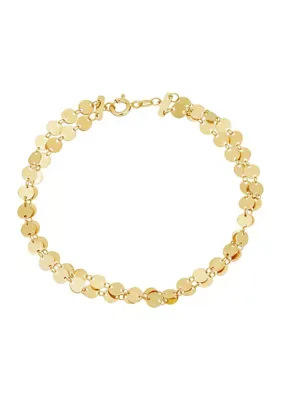 Double Row Round Disk Link Bracelet in 14K Yellow Gold, 7.5 In