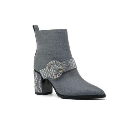 Addison Rhinestone Strap Block Metal Trim Heel Ankle Bootie