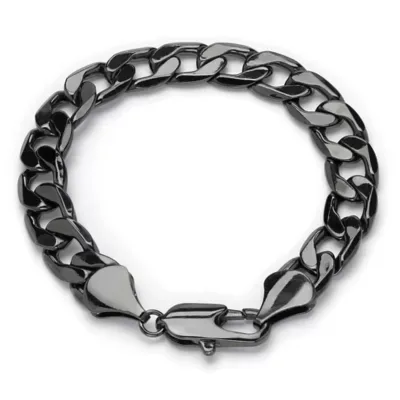 12 mm Curb-Link Chain Bracelet Black Ruthenium-Plated 10 Inch by Seta Jewelry