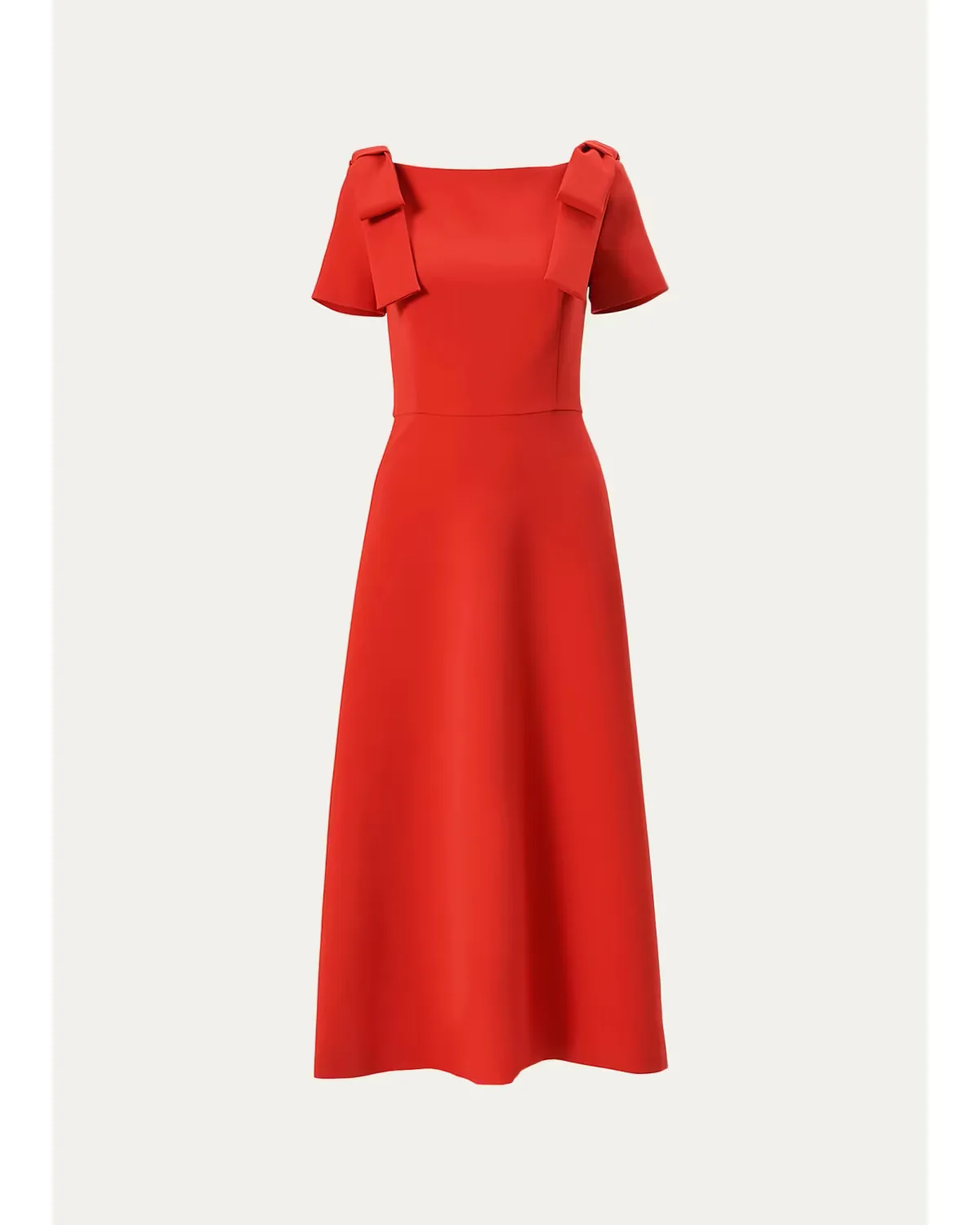 Boatneck Bow Short-Sleeve Midi Dress by Carolina Herrera