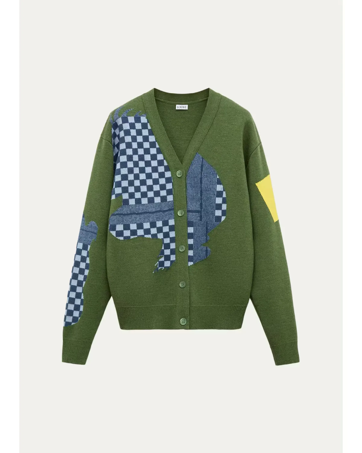 Check Colorblocked Wool-Blend Cardigan by LOEWE