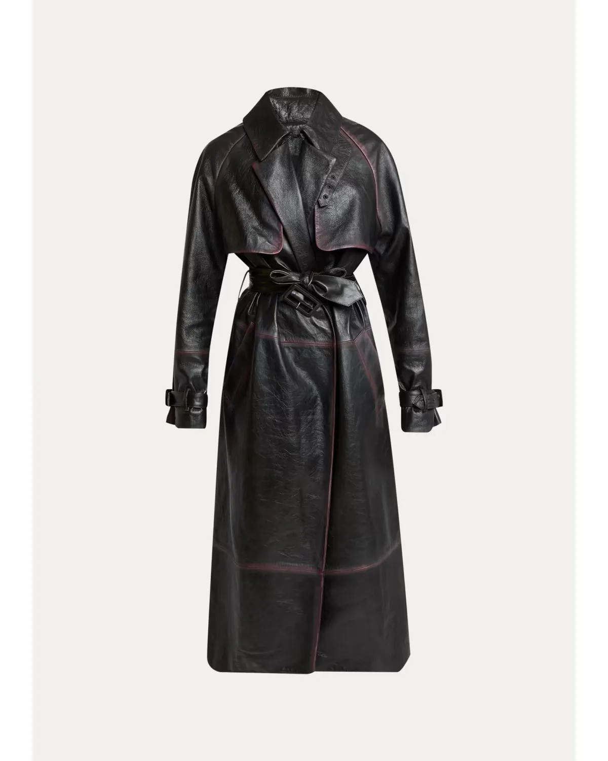 Kasia Burnished Leather Belted Long Trench Coat by Proenza Schouler