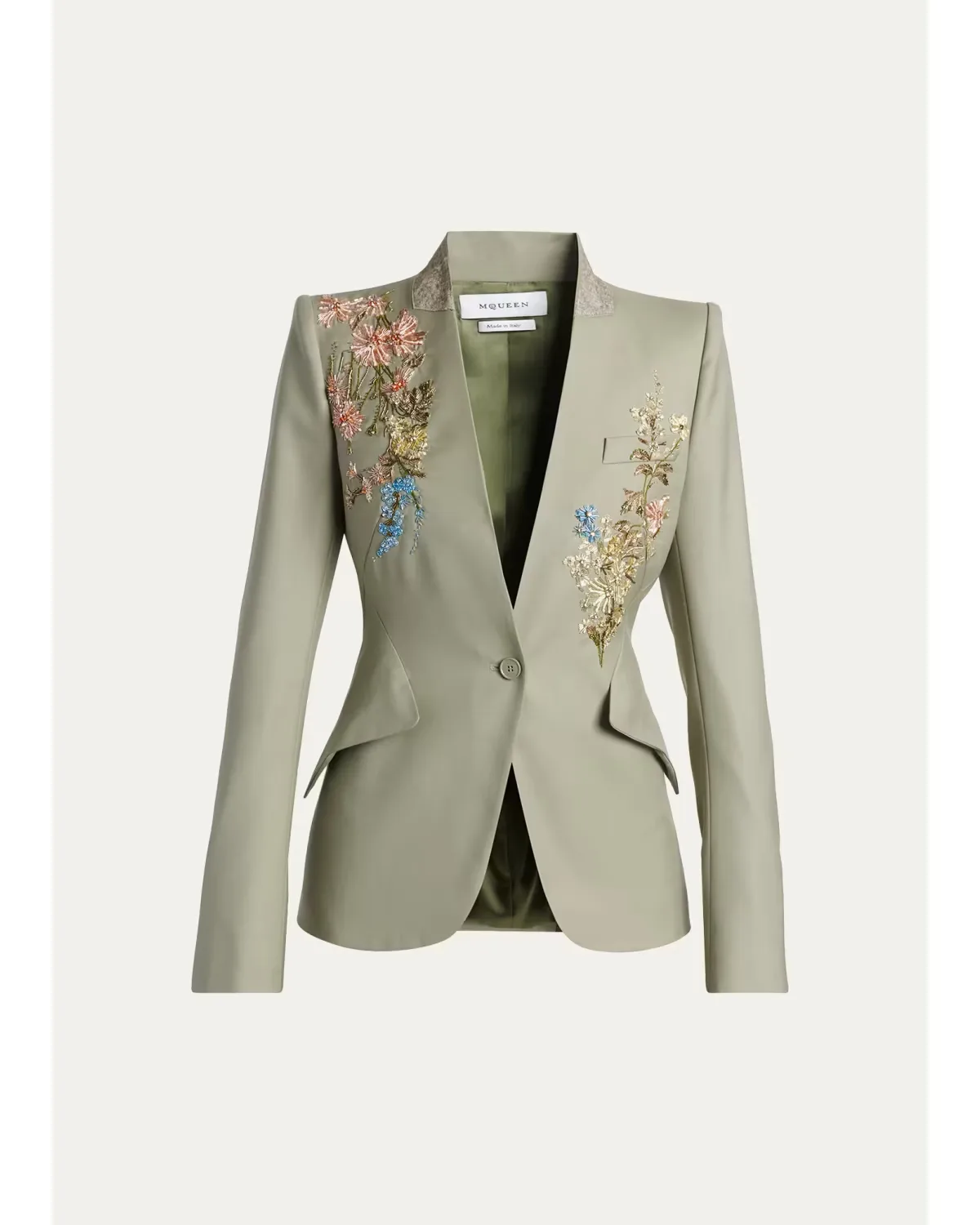 Floral Beaded Single-Breasted Slim Jacket by McQueen