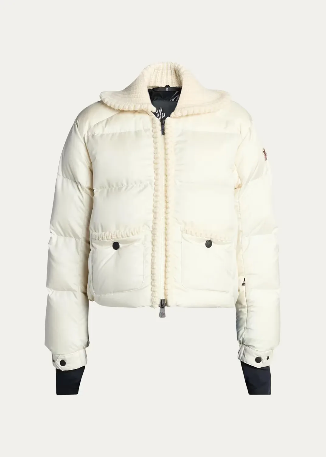 Jolie Rib Knit Collar Down Bomber Jacket