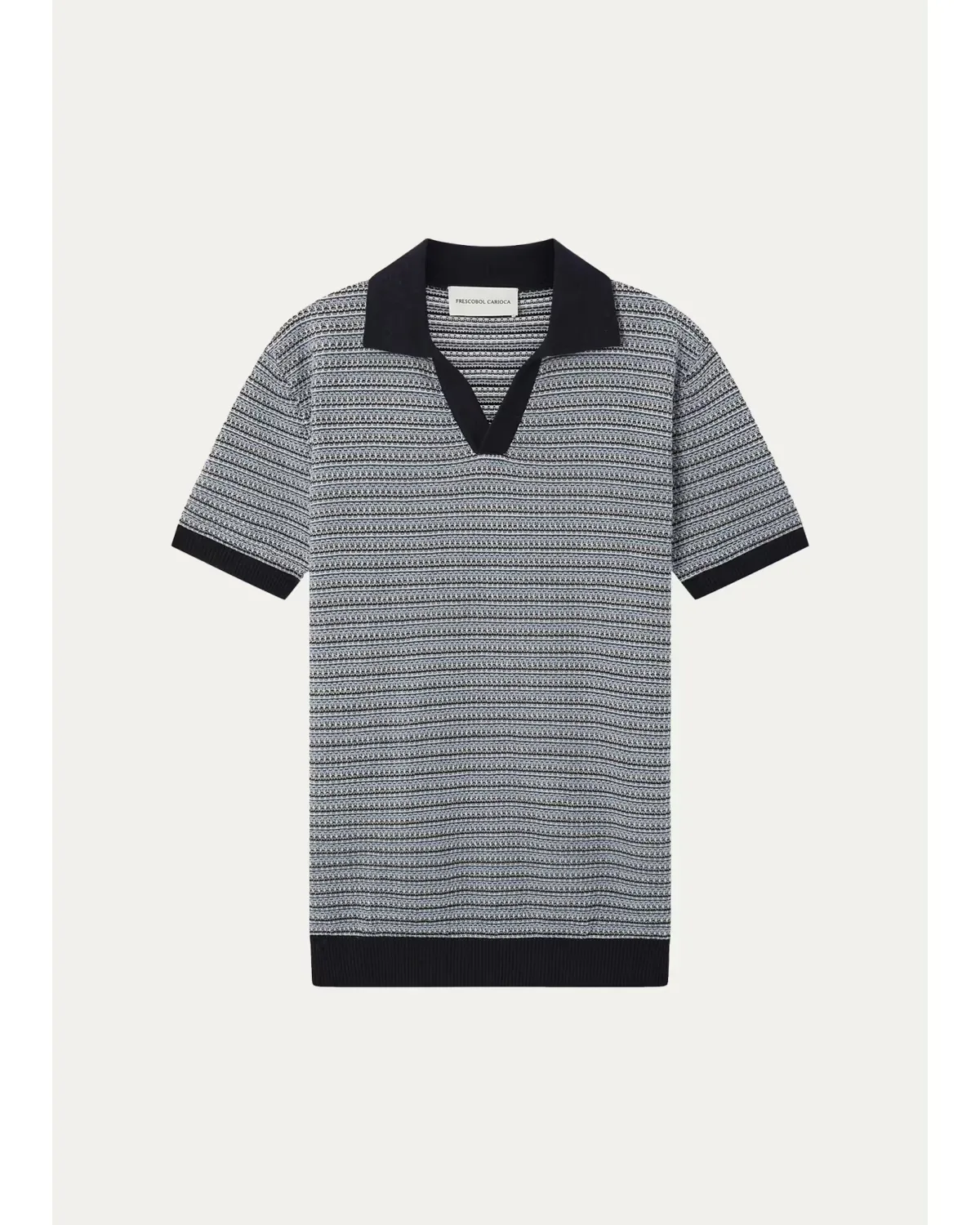 Cotton-Cashmere Stripe Knit Johnny Collar Polo Shirt by Frescobol Carioca