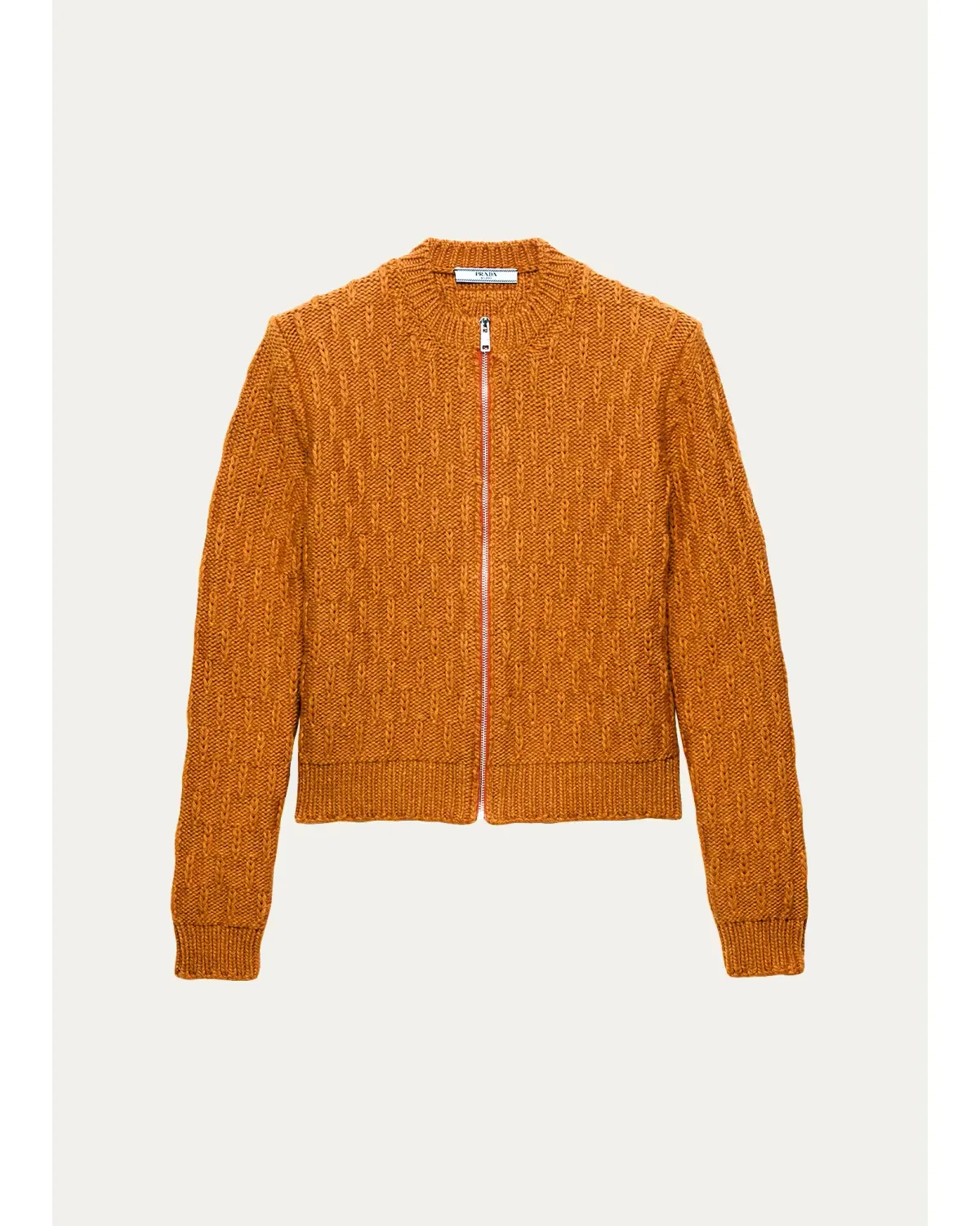 Wool and Alpaca Aran Knit Zip Cardigan by Prada