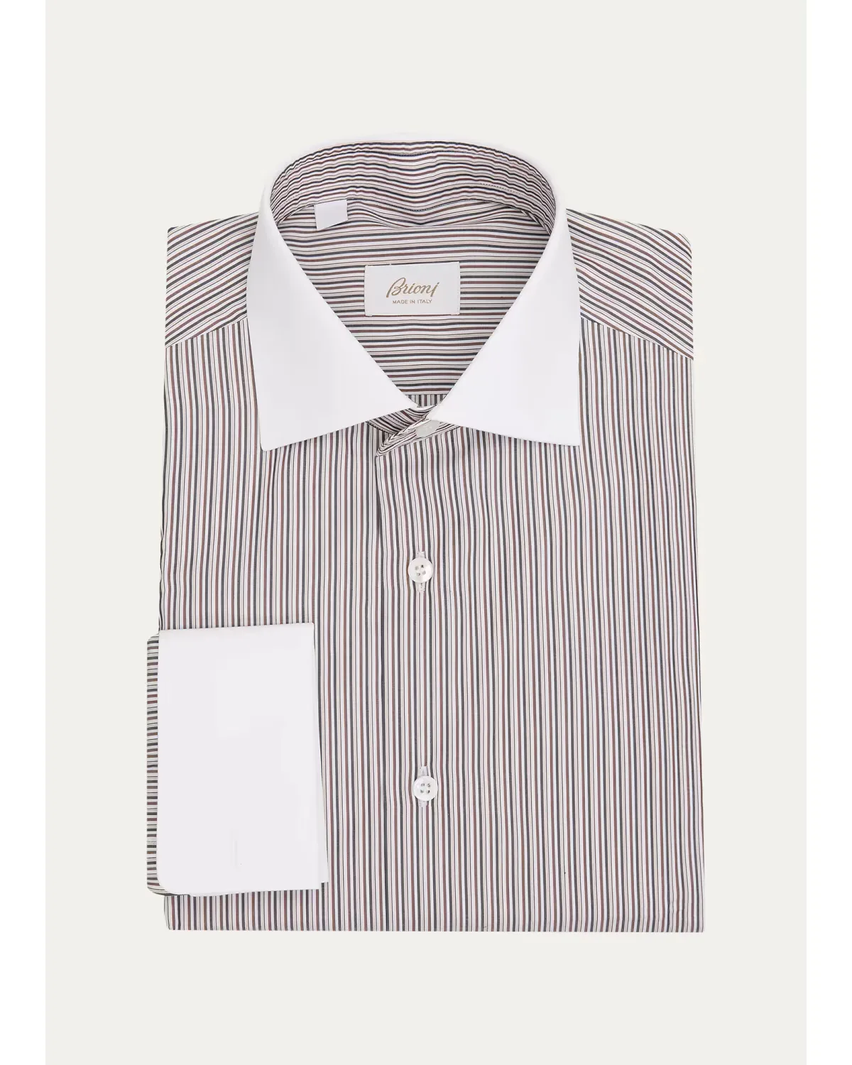 Micro-Stripe Solid-Trim Dress Shirt by Brioni