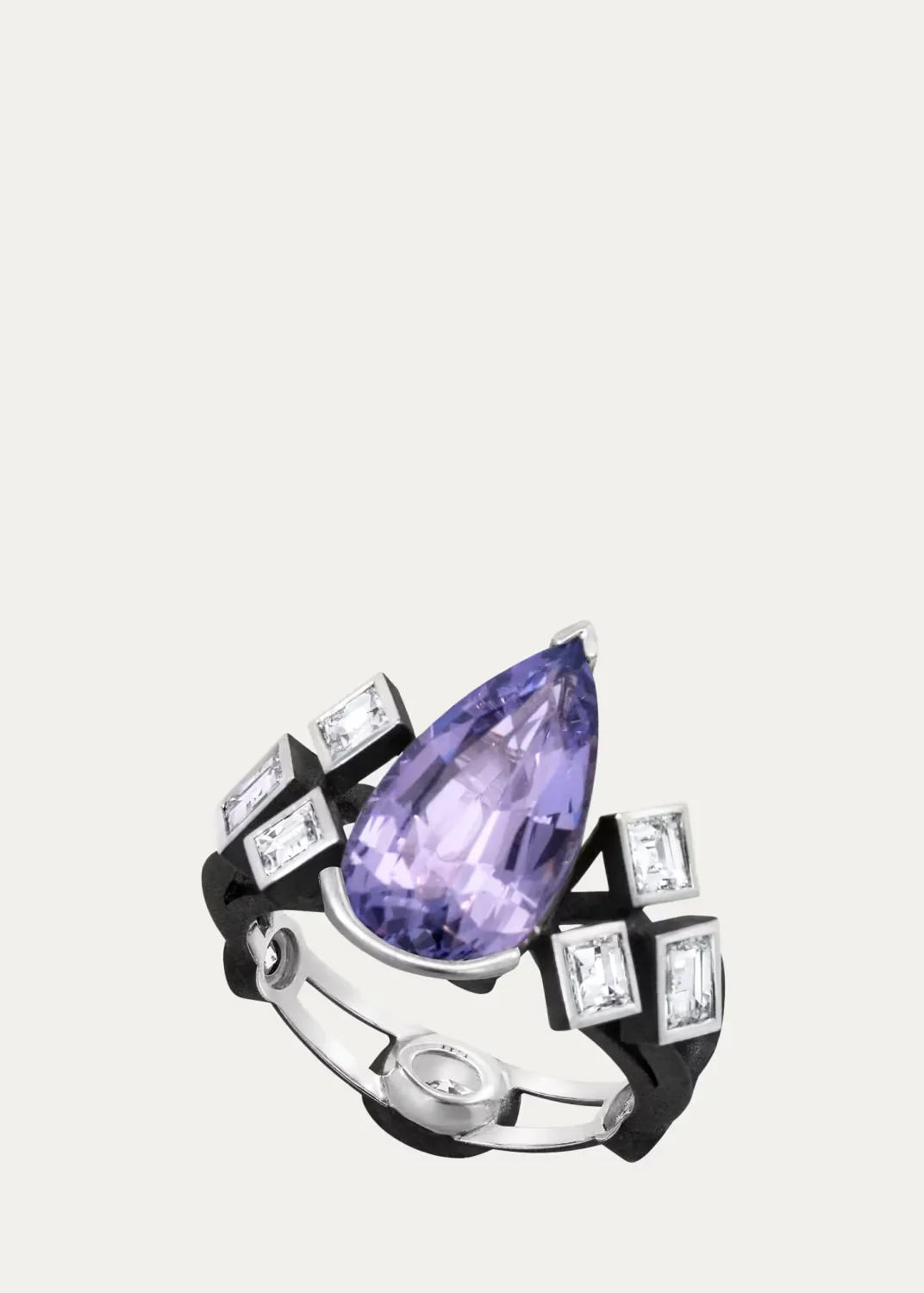 Nature Blackened 18K White Gold Web Ring with Lavender Spinel and Diamonds by Reza