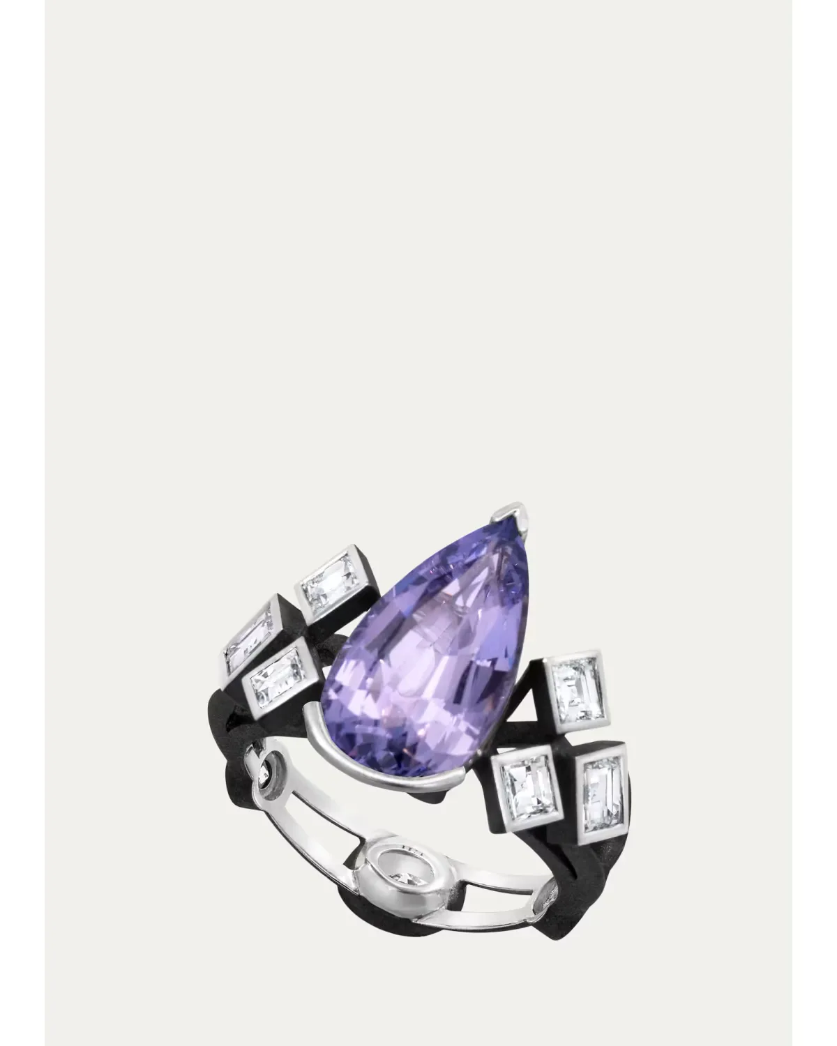 Nature Blackened 18K White Gold Web Ring with Lavender Spinel and Diamonds by Reza