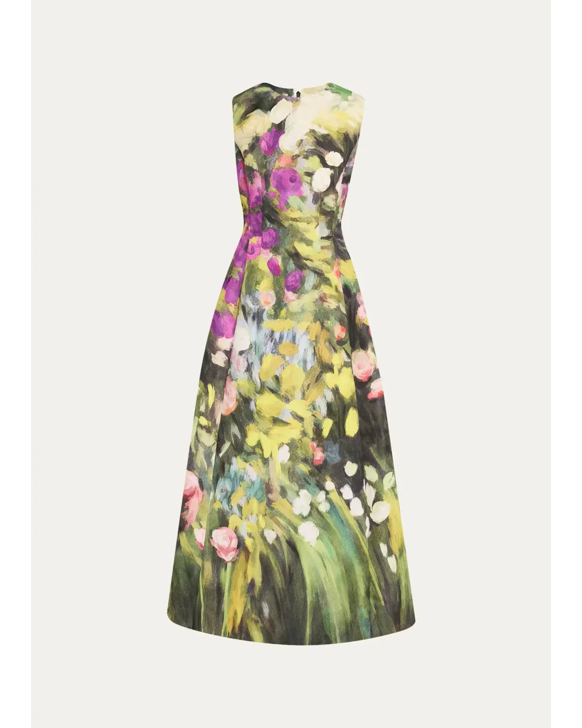 Sleeveless Abstract Garden Faille Midi Cocktail Dress by Oscar de la Renta