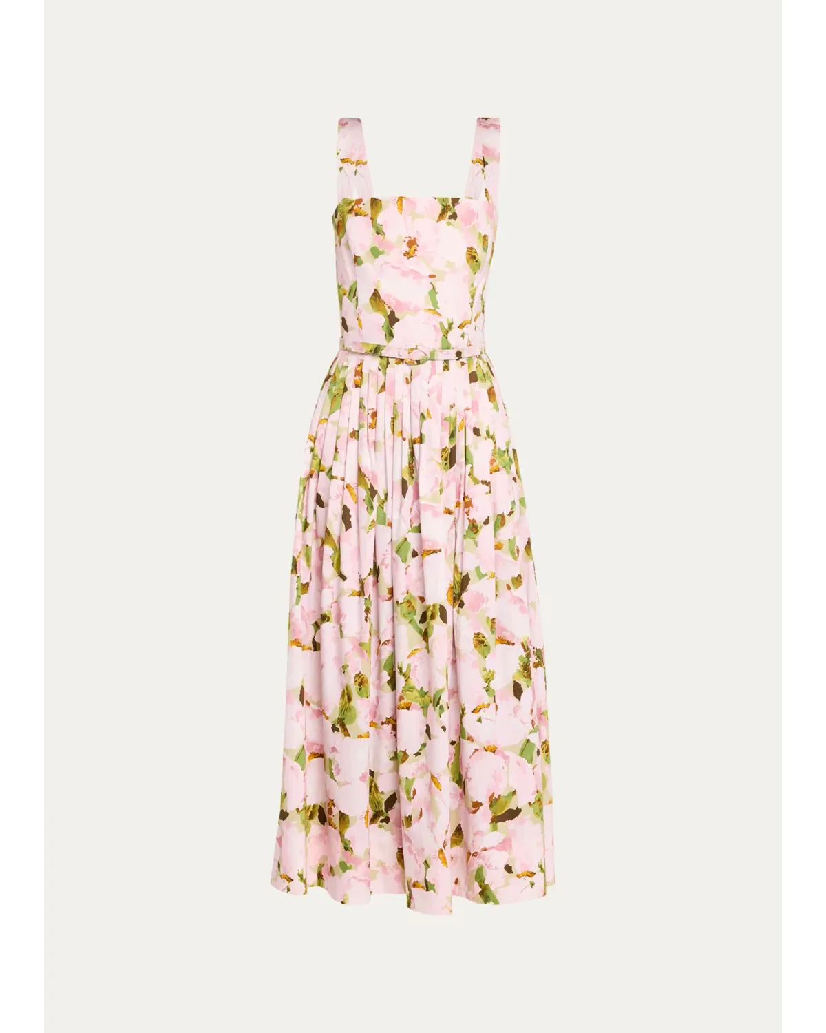Belted Sleeveless Watercolor Iris Poplin Dress by Oscar de la Renta