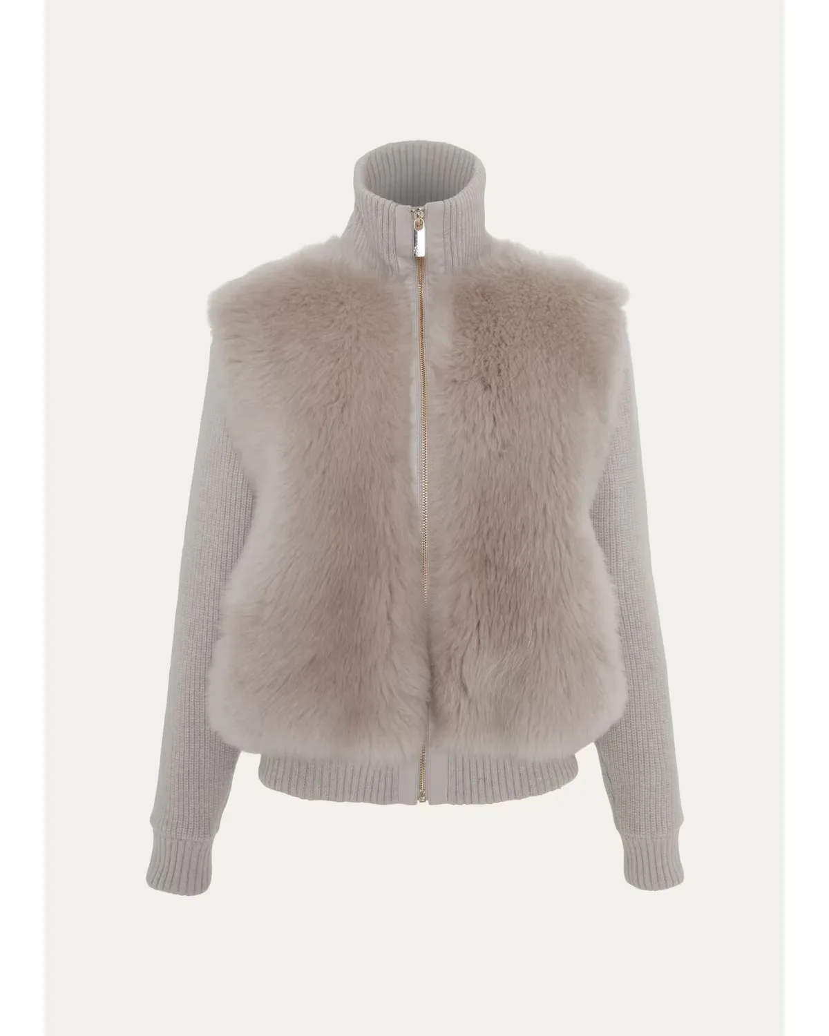Shearling-Front Mixed Media Jacket by Gorski