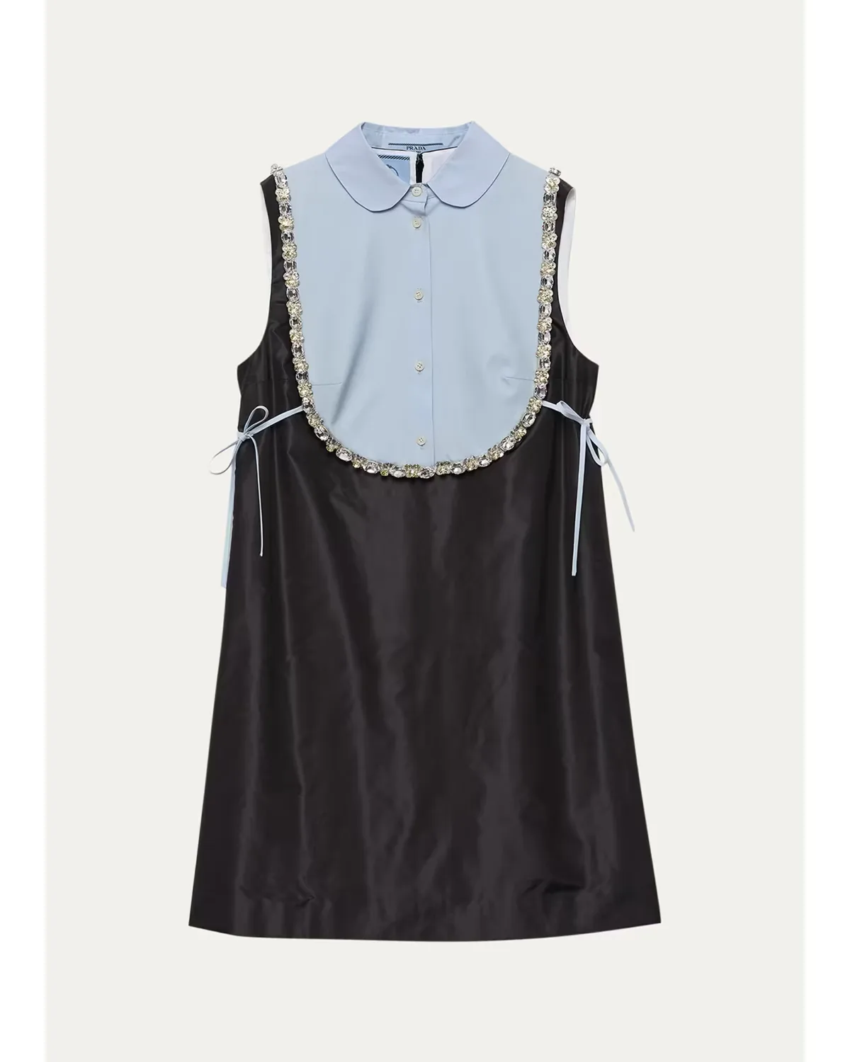Embellished Taffeta Collared Mini Dress by Prada