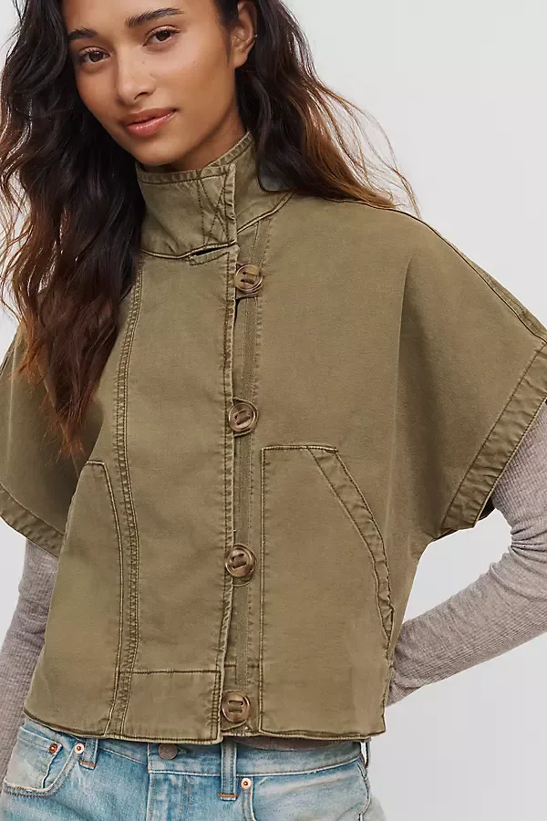 Short Sleeve Buttondown Shirt Jacket by Pilcro