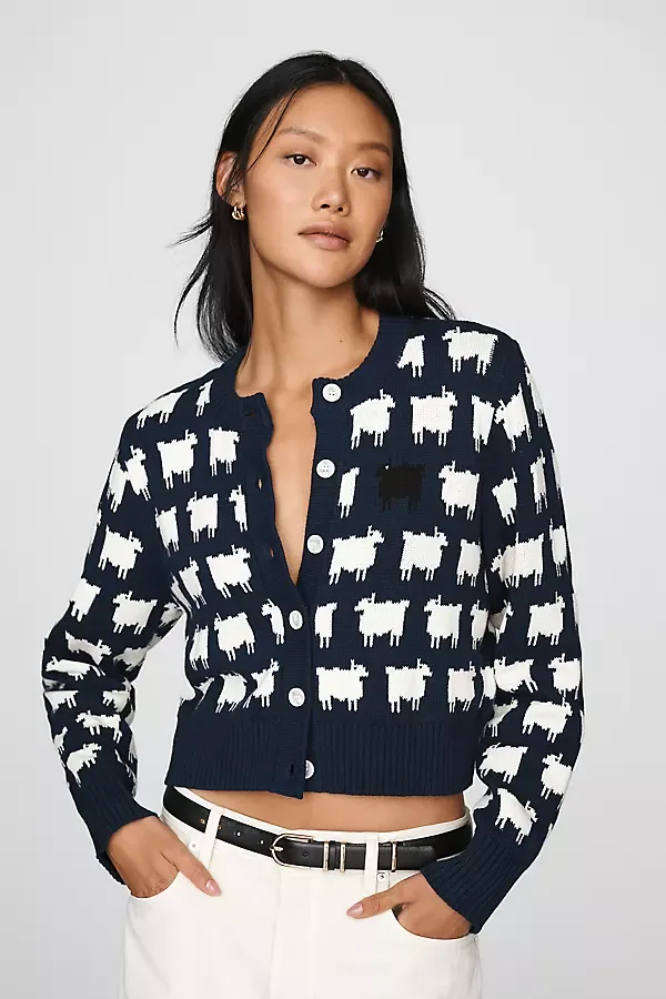 100% Cotton Cropped Cardigan Sweater by Rowing Blazers