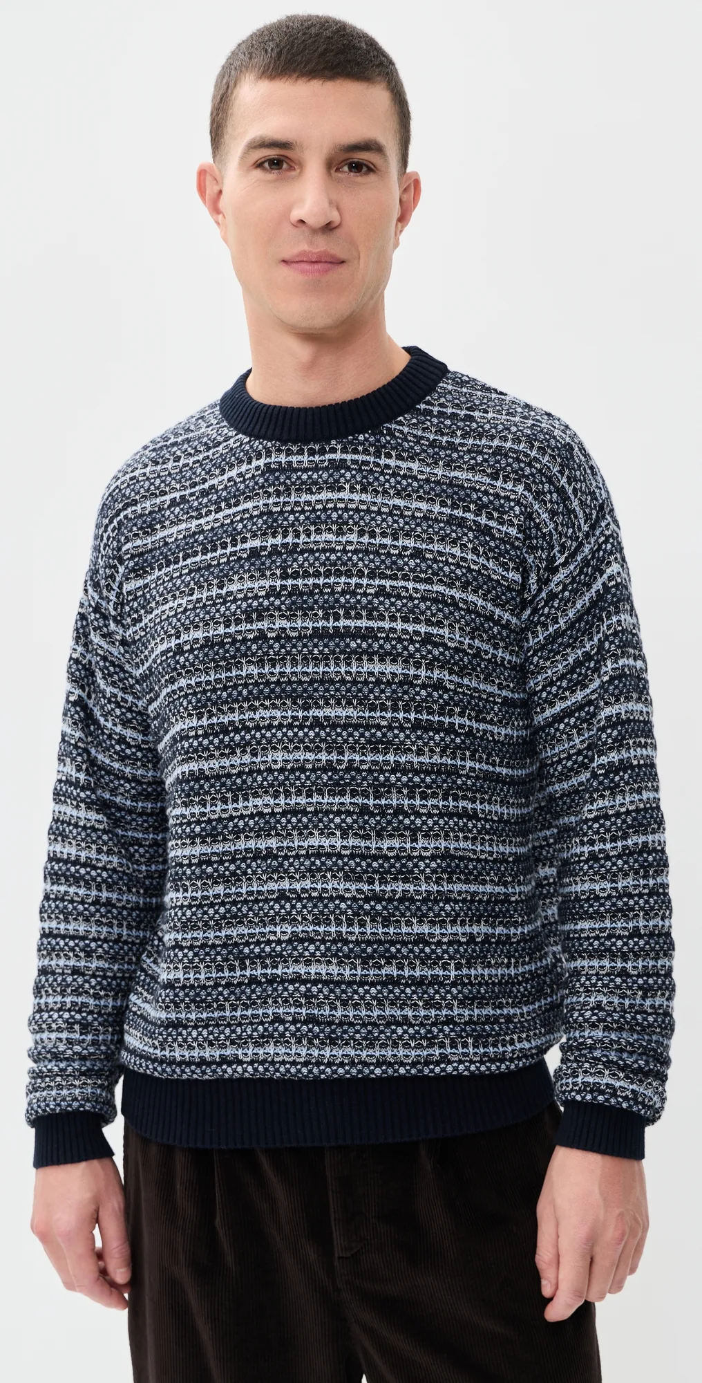 Jardim Cotton Blend Crew Neck Striped Sweater by Frescobol Carioca