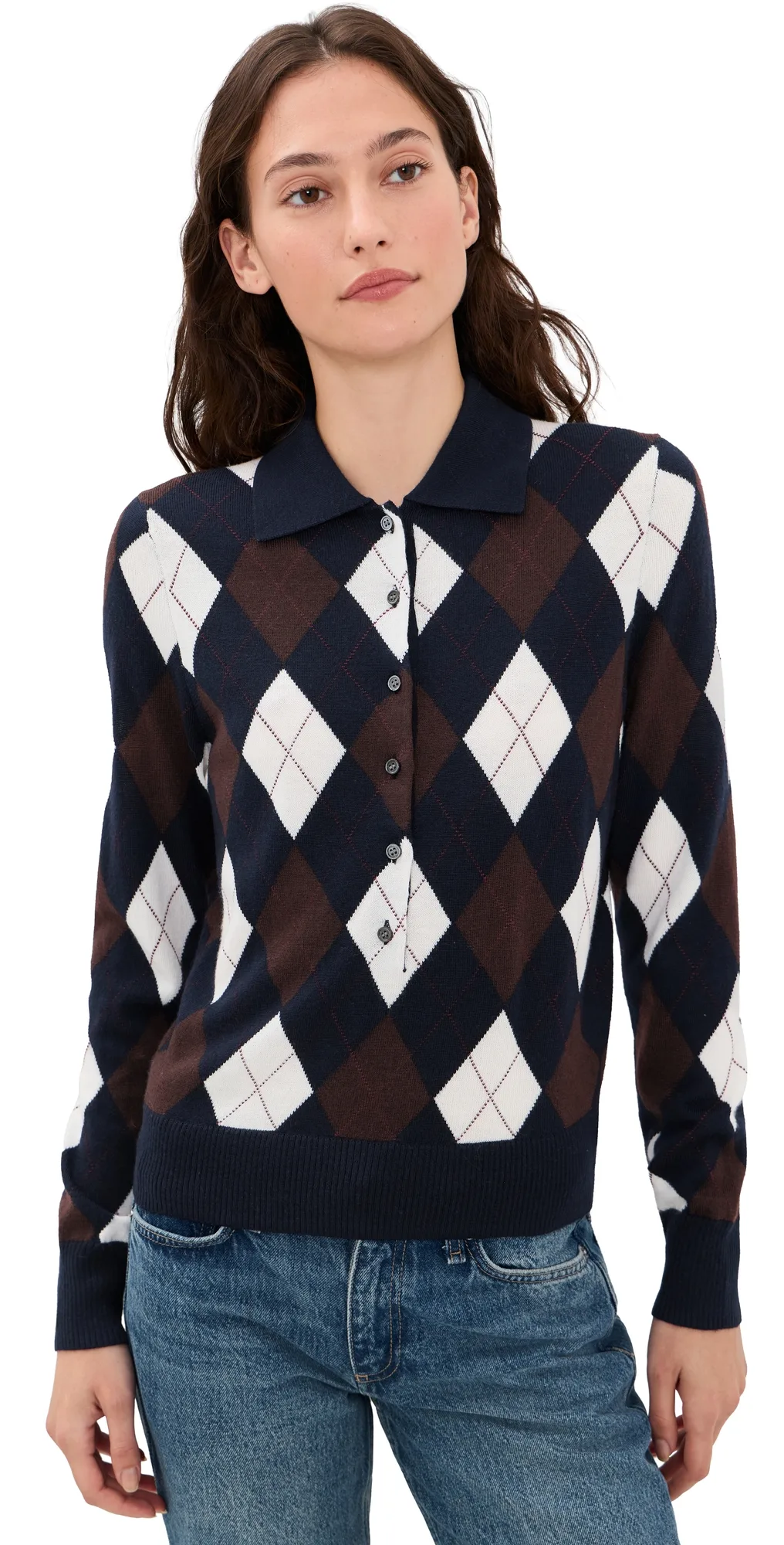 Long Wool Argyle Placket Polo by Alex Mill