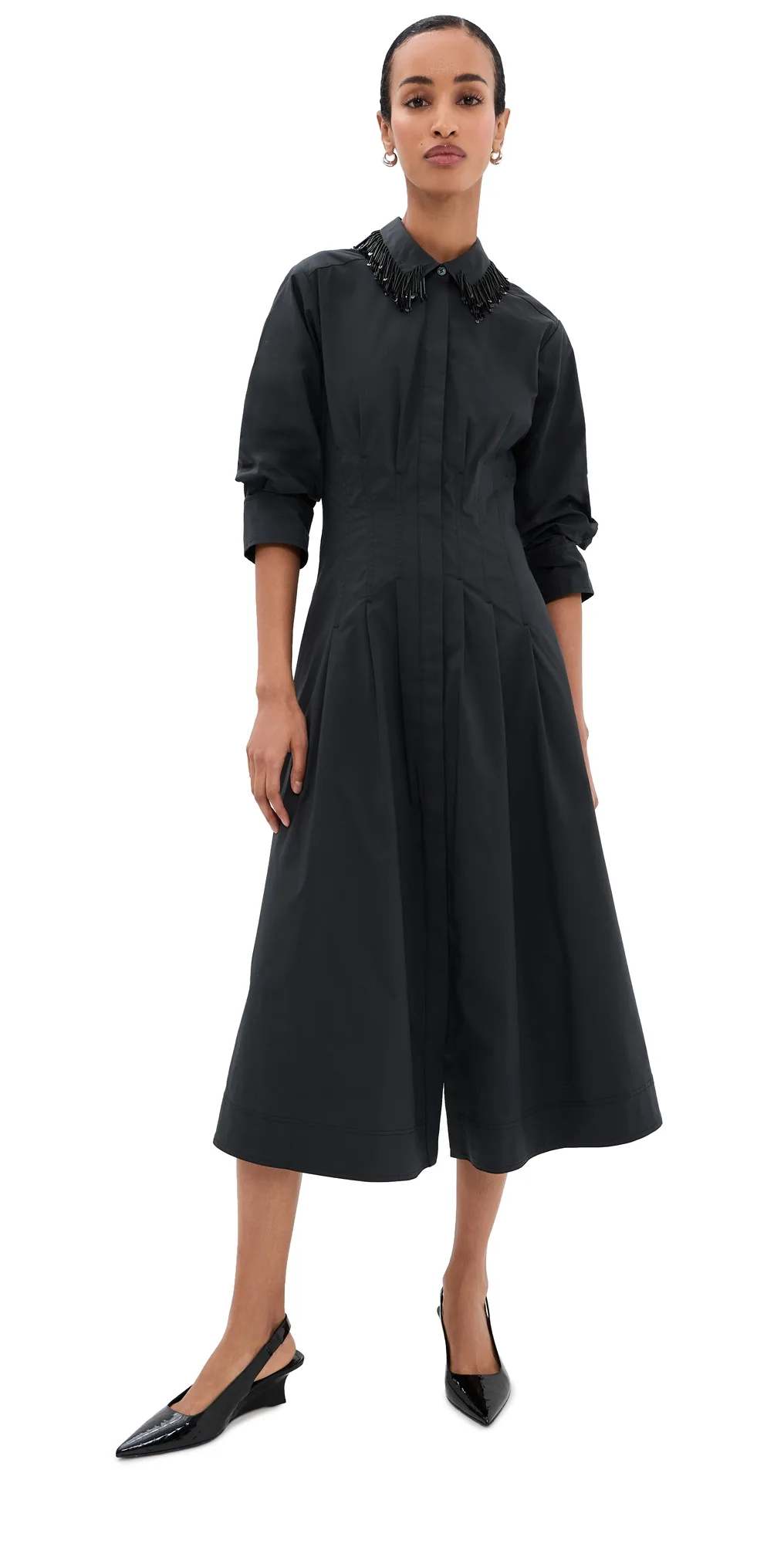 Jazz Embellished Pintuck Midi Dress by SIMKHAI
