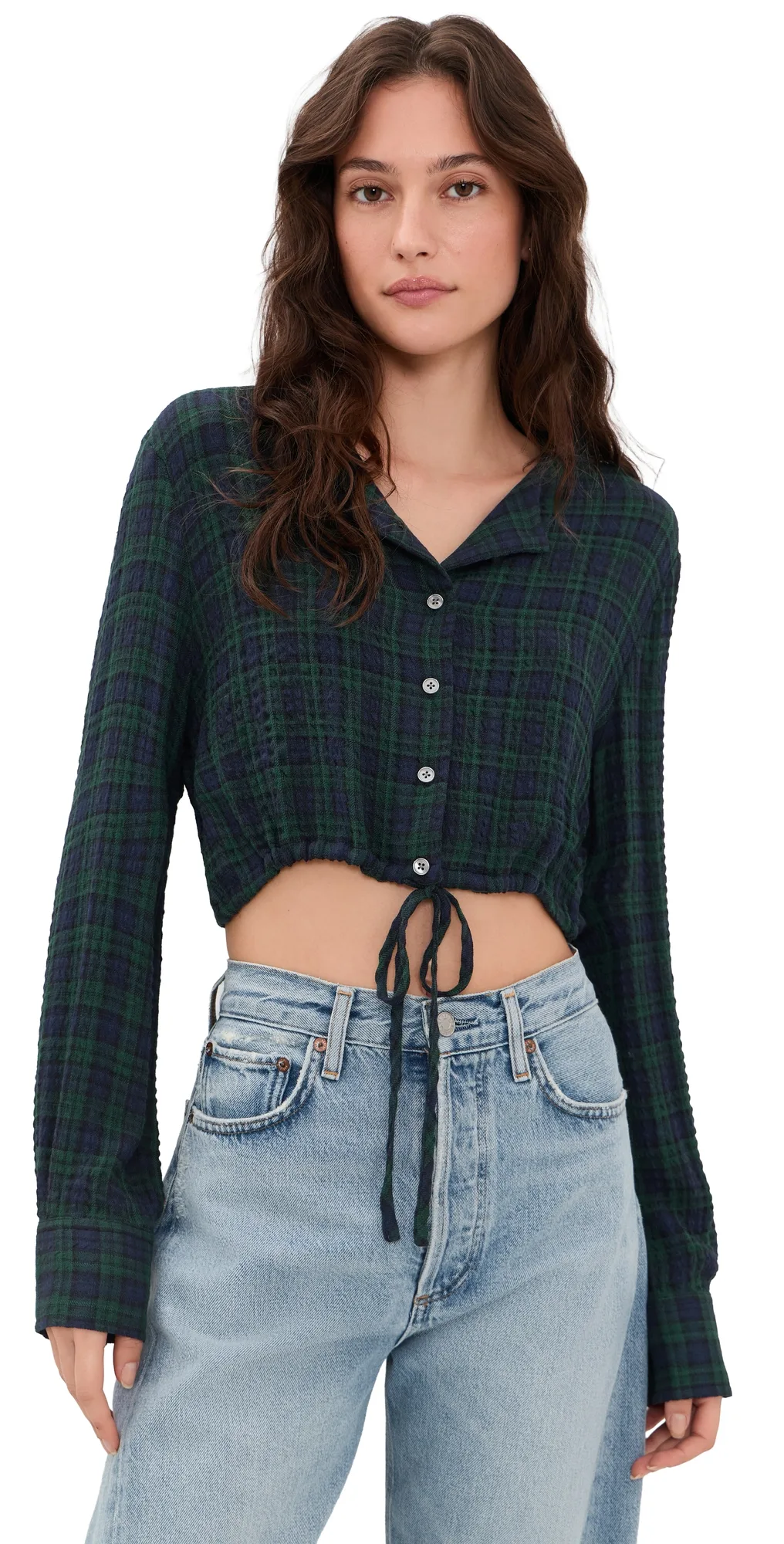 The Crinkle Cinched Shirt Forest Plaid by GOOD AMERICAN