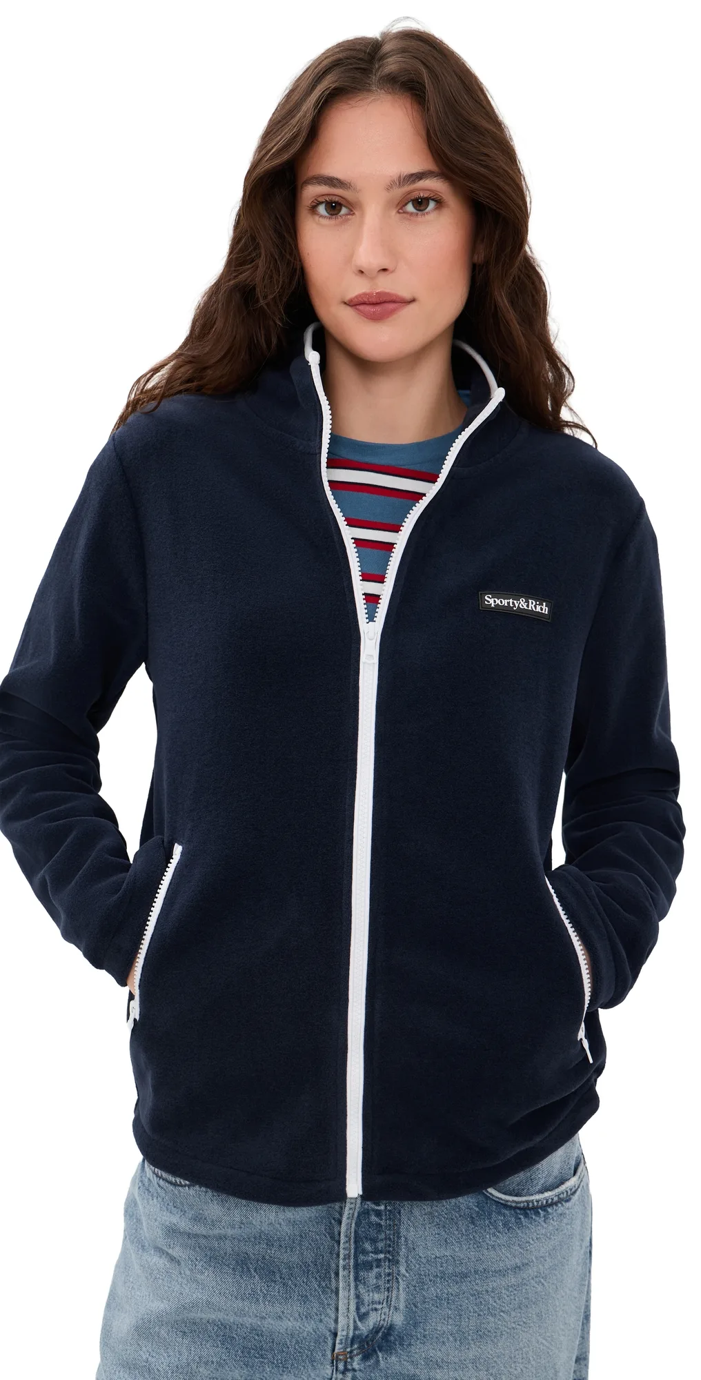 Serif Logo Zipped Polar Fleece by Sporty & Rich