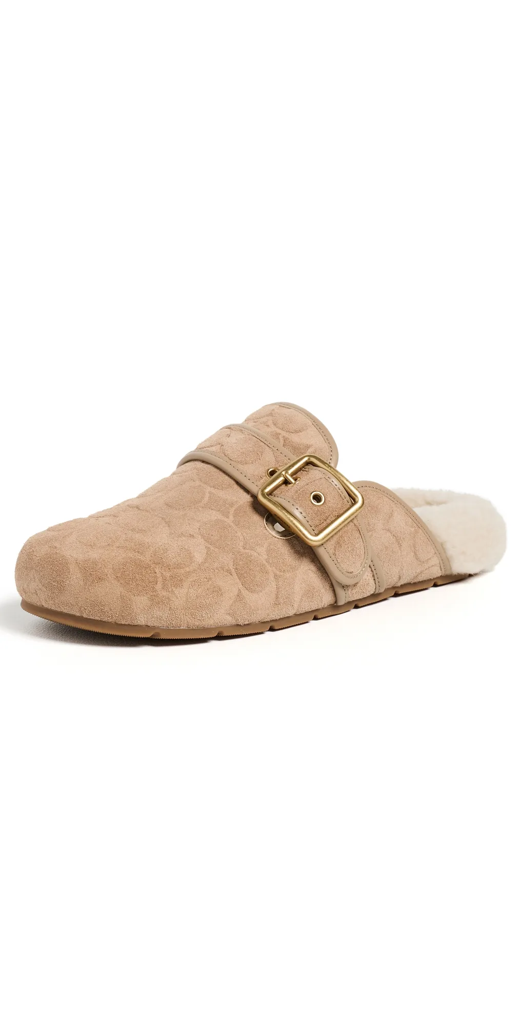 Archival Buckle Clogs Soft Beige Embossed Suede
