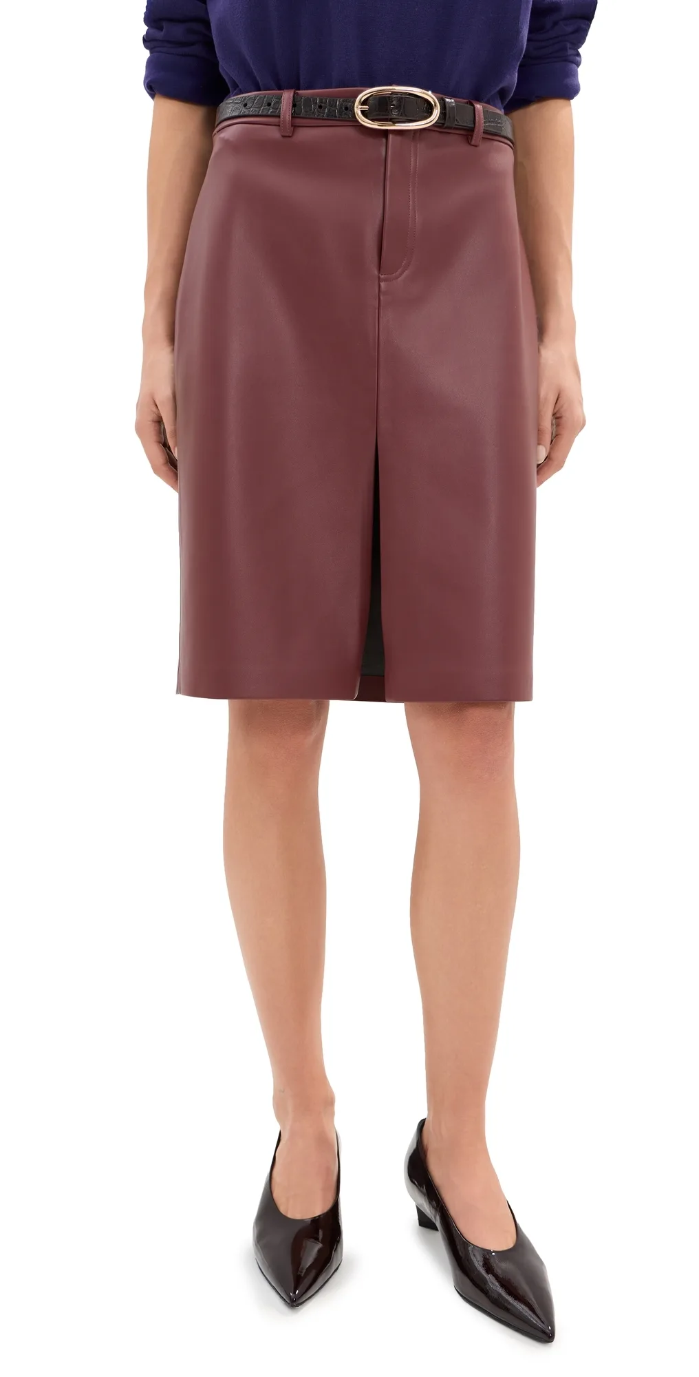 Mae Knee Length Faux Leather Skirt by LE BOP