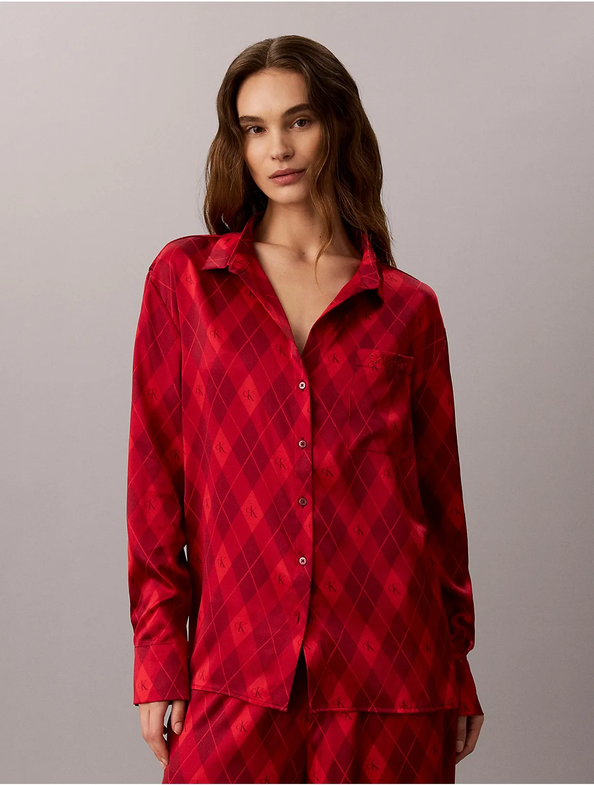 Satin Button-Down Sleep Shirt by Calvin Klein