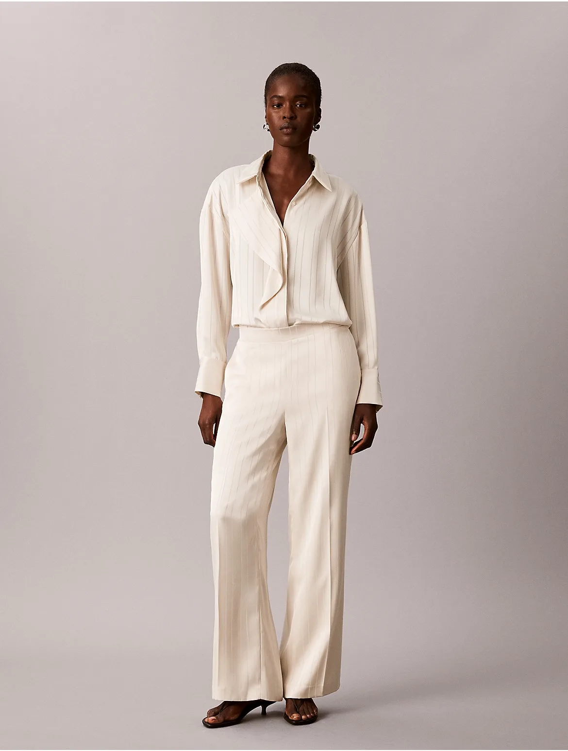 Satin Stripe Pull-On Wide Leg Pant by Calvin Klein