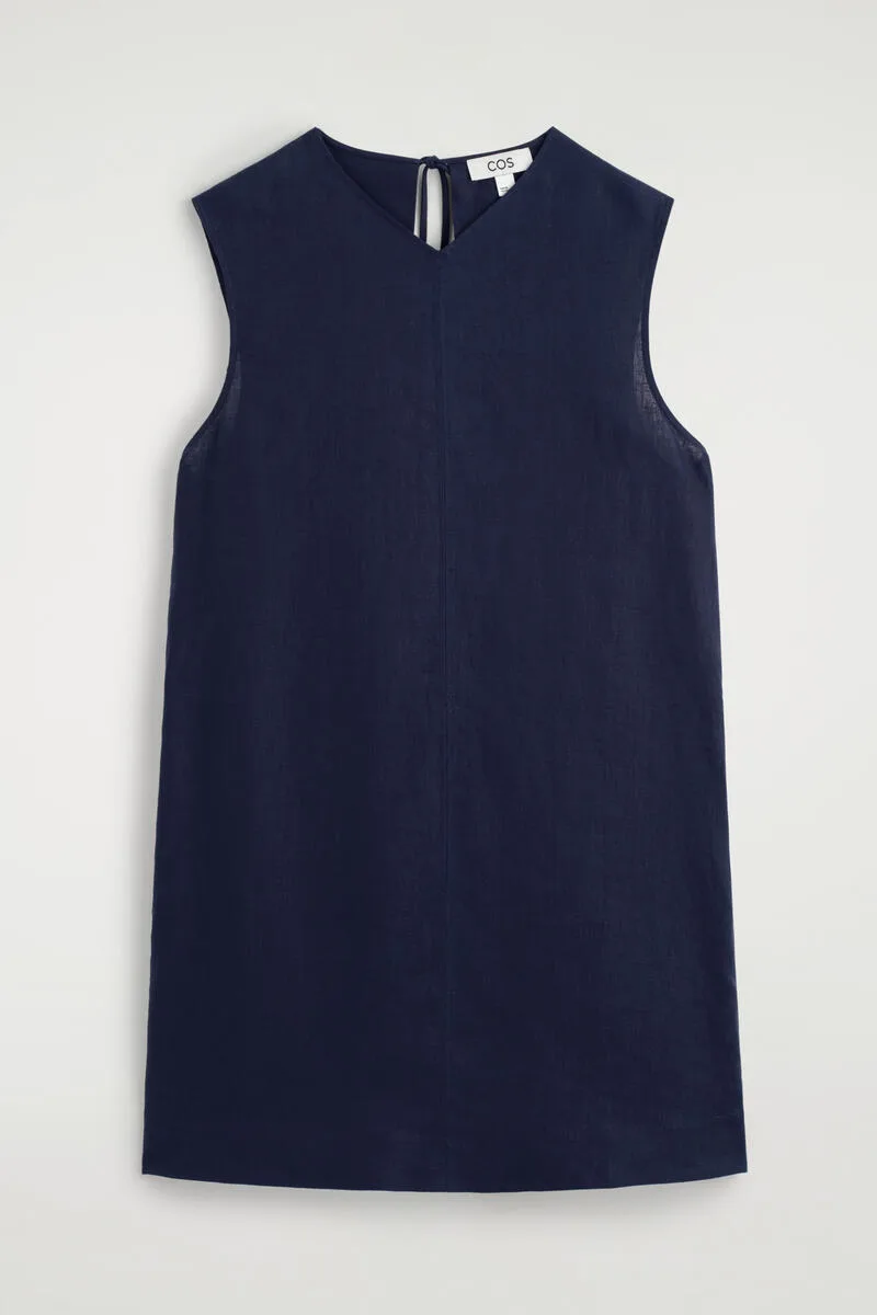 V-Neck Open-Back Linen Mini Dress