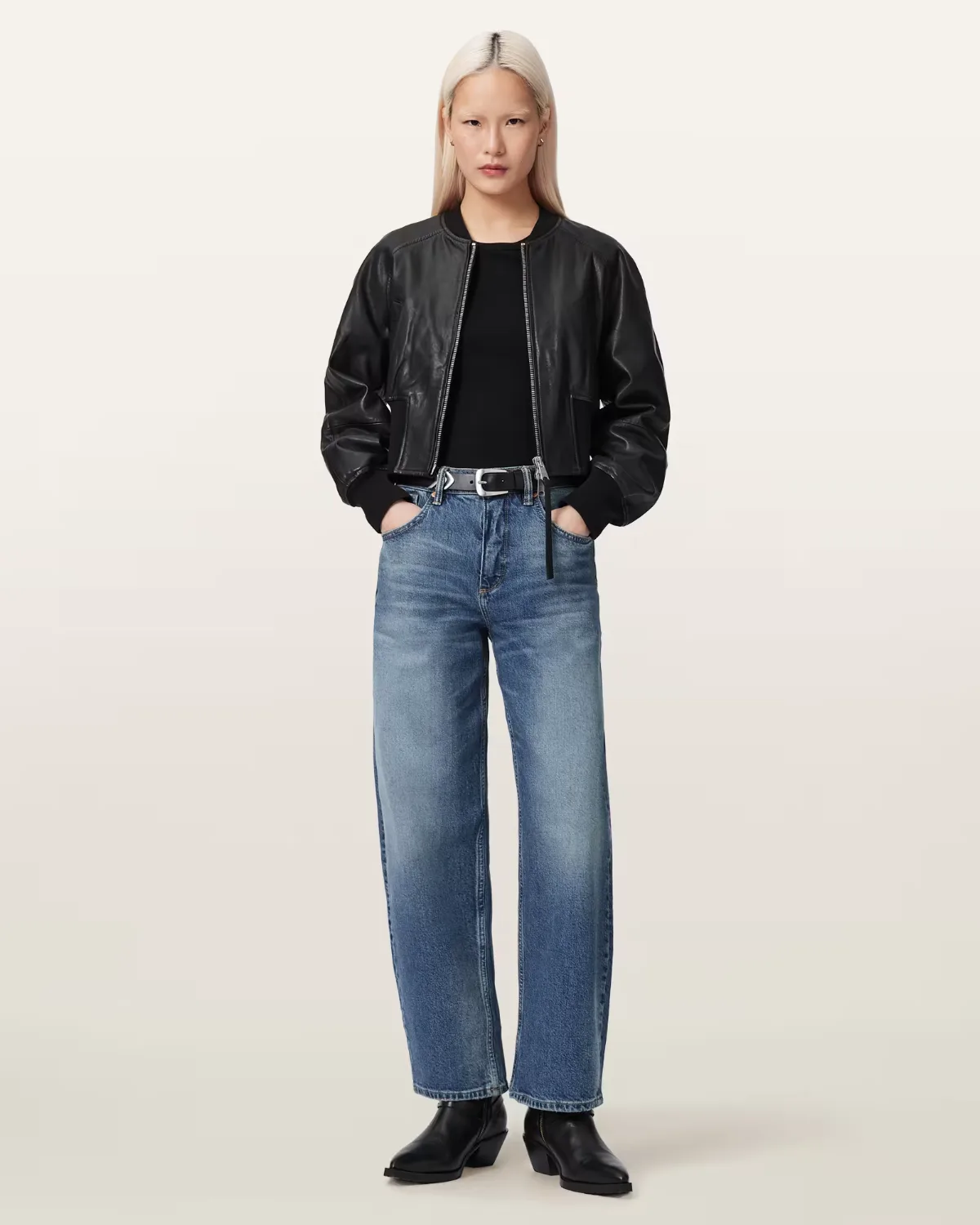 Suri Cropped Leather Bomber Jacket by AllSaints