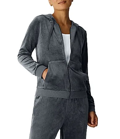 Velour Knit Long Sleeve Zip-Up Coordinating Hooded Jacket by Eileen Fisher