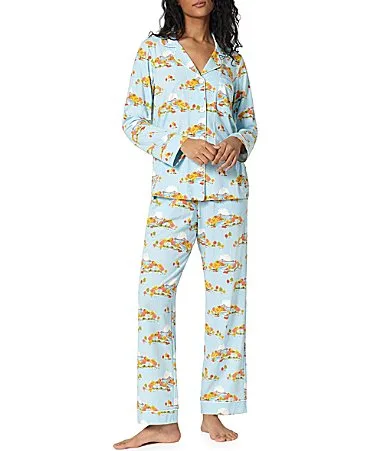 Twilight on the Hudson Print Long Sleeve Notch Collar Organic Cotton Jersey Knit Pajama Set by Bedhead