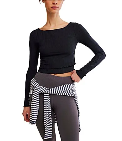 FP Movement Tempo Double or Nothing Crew Neck Long Sleeve Layered Hem Ribbed Top by Free People