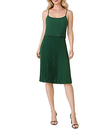 Ruffle Pop Over Bodice Pleated Knee Length Dress