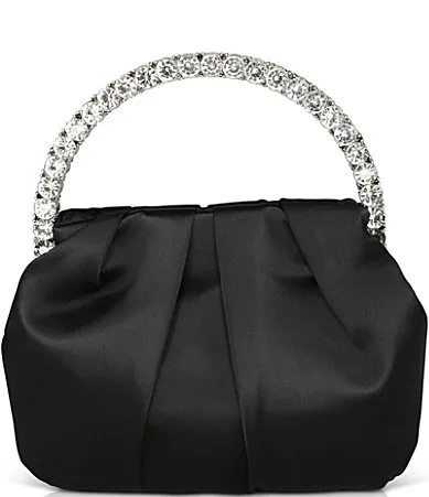 Jewel by Badgley Mischka Audrey Pleated Satin Pouch Crystal Handle Bag