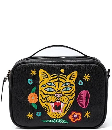 Verto Leather Happy Tiger Embroidered Crossbody Bag by Min & Mon