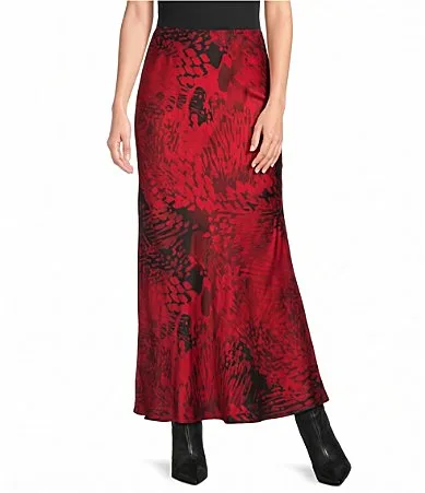 Satin Woven Encanto Print Long Bias A-Line Pull-On Coordinating Skirt by Bryn Walker