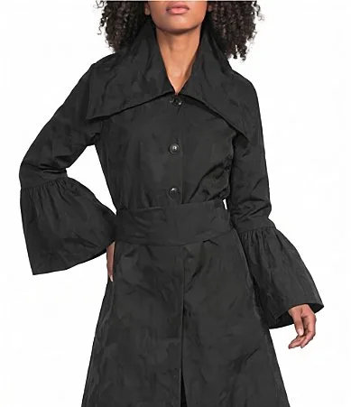 Babette Memory Crunch Jacquard Draped-Point Collar Long Bell Sleeve Button-Front Jacket by Bryn Walker