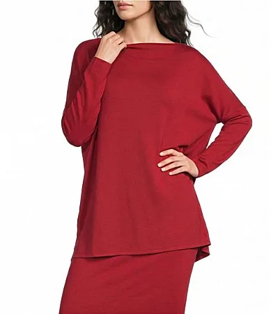 Dimitri Grey French Terry Draped Neck Long Dolman Sleeve Oversized Coordinating Tunic