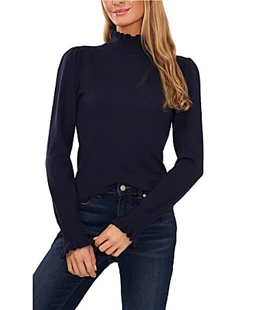Ruffled Mock Neck Long Sleeve Sweater by CeCe