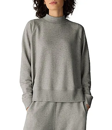 Fleece Blend Speckled Mock Neck Long Raglan Sleeve Coordinating Top by Eileen Fisher