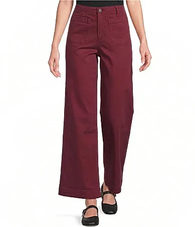 Denim Hollywood Waist Patch Pocket Wide Leg Jeans by Code Bleu