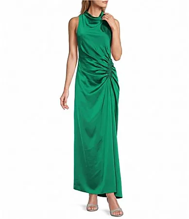 Kya A-Line Ruched Detail Cowl Neckline Sleeveless Dress