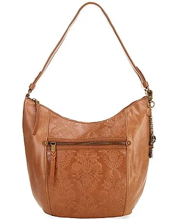 Sequoia Hobo Tobacco Floral Embossed Leather Shoulder Bag