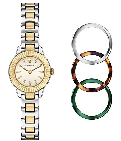 Mini Miller Quartz Two Hand Two Tone Stainless Steel Bracelet Watch Gift Set by Tory Burch