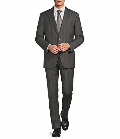 New York Modern Fit Flat Front Striped Wool 2-Piece Suit