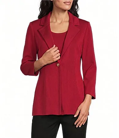 Knit Notch Lapel Bracelet Sleeve Single-Button Jacket