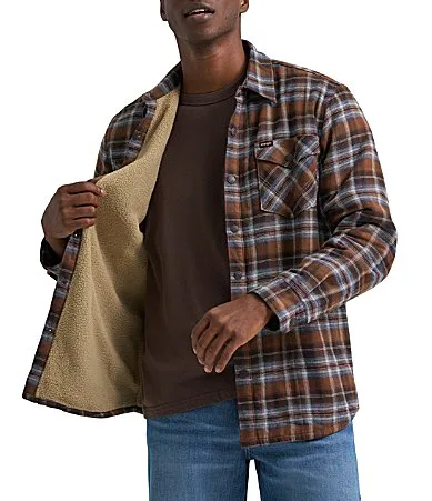 Long Sleeve Plaid Flannel Sherpa Lined Shirt Jacket by Wrangler