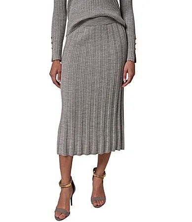 Polished Ribbed Knit Straight Fit Midi Length A-Line Coordinating Sweater Skirt by Donna Karan