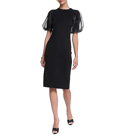Sweater Puff Sleeve Midi Dress by Halston
